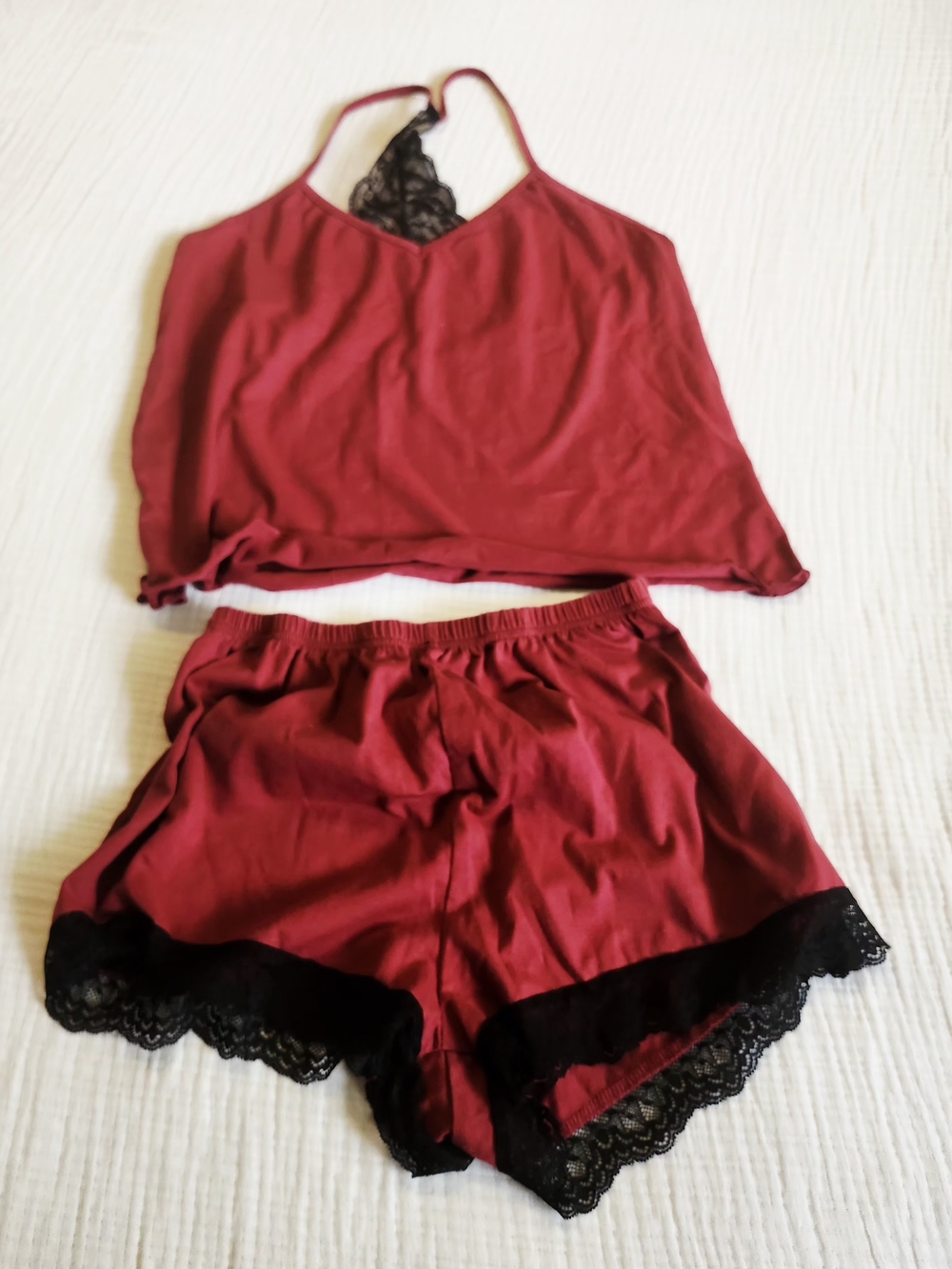 Women's Burgundy Lace-Trim Sleep Set